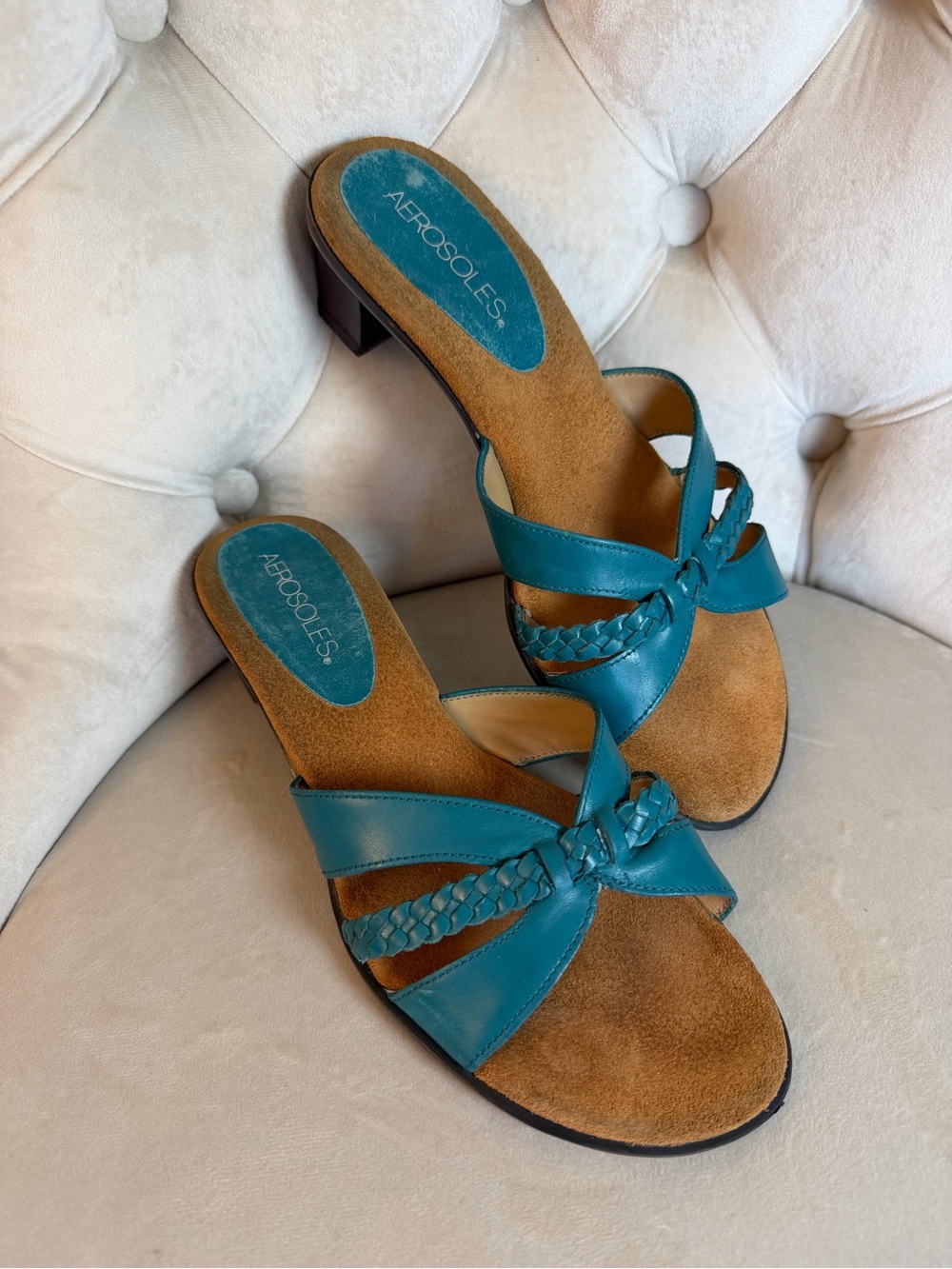 Aerosoles Teal Braided Slide‎ Sandals - Women's